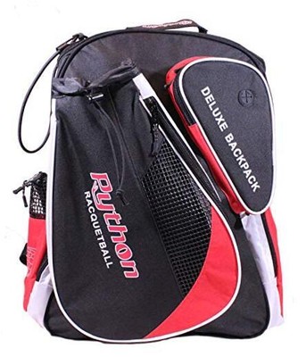Python Deluxe ''Backpack'' Racquetball Bag Series (Black/Blue) Colors Black/Red