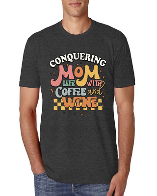 Conquering Mom Life With Coffee and Wine Checkered Stars Men Premium Tshirt