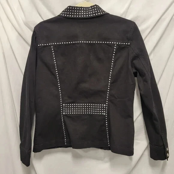 Chaqueta de mezclilla negra adornada Christine Alexander para mujer cierre a presión talla S Foto 4 de 4
