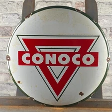CONOCO Enamel Sign ø 16.1" (41cm) Retro-Style Vintage Old Big Metal Wall Signage