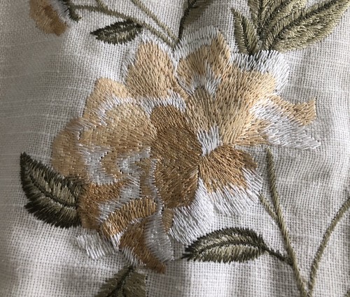 Set of 2 Croscill Valances Floral Stripe Embroidered Lined 87”X 18.5” Flax Gold - Picture 2 of 7