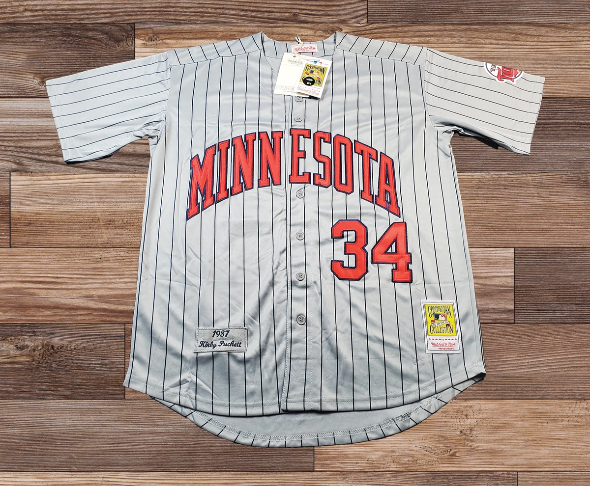 MINNESOTA TWINS KIRBY PUCKETT #34 THROWBACK JERSEY GREY/RED NWT