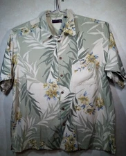 Roundtree & Yorke Collection Hawaiian Shirt Men XL Beige Silk Blend Short Sleeve