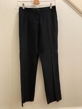 Emporio Armani Womens Straight Trousers Flat Front Cotton Blend Navy Black Sz 2