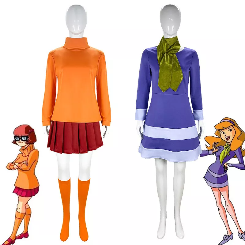 Velma Cosplay Uniform Anime Woman Orange Top Skirt Socks Halloween