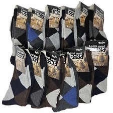 Men Wool Socks Size 10-13 Winter Warm Lamb Wool Classic Socks 12-Pairs