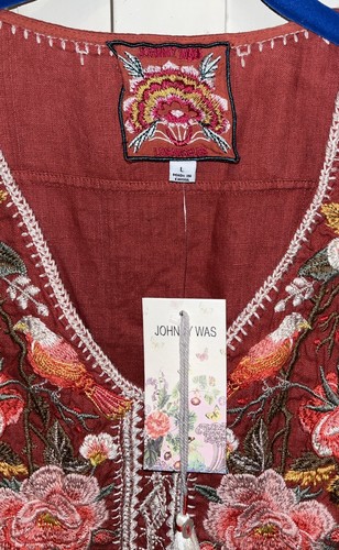 Johnny Was Paola Rusty Orange linen Embellished Knee-Length Sundress Size L - Picture 3 of 4