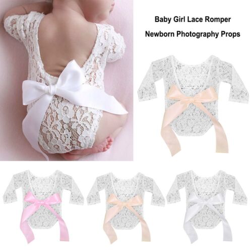 Baby Girl Baby Clothing Bodysuit Lace Romper Newborn Photography Props Big Bow - Picture 1 of 15