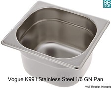 Vogue K991 Stainless Steel GN 1/6 Gastronorm Pan 100mm 1.7L Food Buffet (VAT Inc