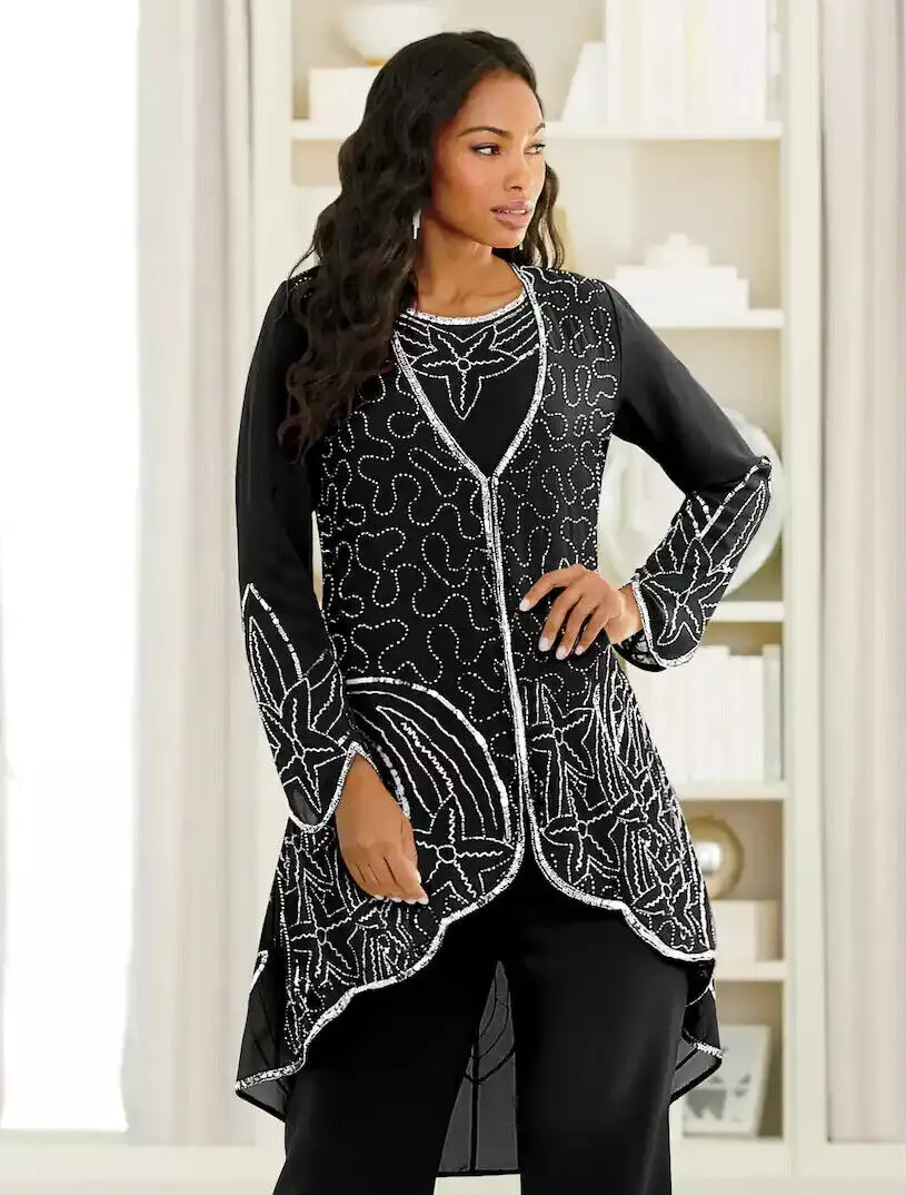 10 Ashro Formal Dress Wedding Dinner Party Yasia Black Silver Beaded Jacket ONLY