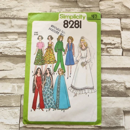 Simplicity 8281 Sewing Pattern Doll Wardrobe 11 1/2 in Wedding Gown Pants Dress