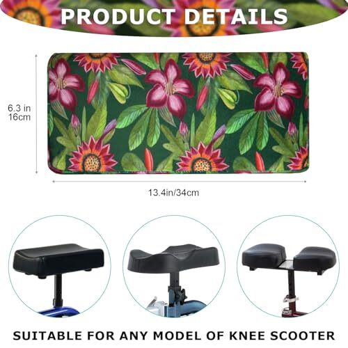 Knee Scooter Pad Cover 2" Memory Foam Print Knee Scooter Cushion Knee Flora - Picture 5 of 7