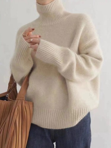 Women's High Neck Solid Color Sweater Autumn Korean Base Knitted Warm Sweaters - Bild 7 von 29