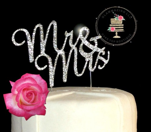 NEW Mr and Mrs wedding cake Rhinestone topper bling party decoration silver tone - Picture 3 of 3