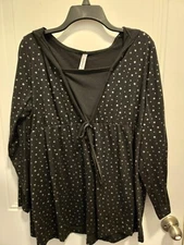 Women's Gitano Long Sleeve Hooded Top - Size 18/20 - Black with Silver Stars