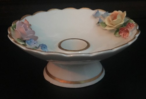 VINTAGE! SET OF 2! DRESDEN PINK ROSE W GOLD ACCENT PORCELAIN CANDLESTICK HOLDERS - Picture 9 of 10