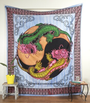 Wall Hanging Tapestry Mandala Dragon Yin Yang Indian Queen Size ...
