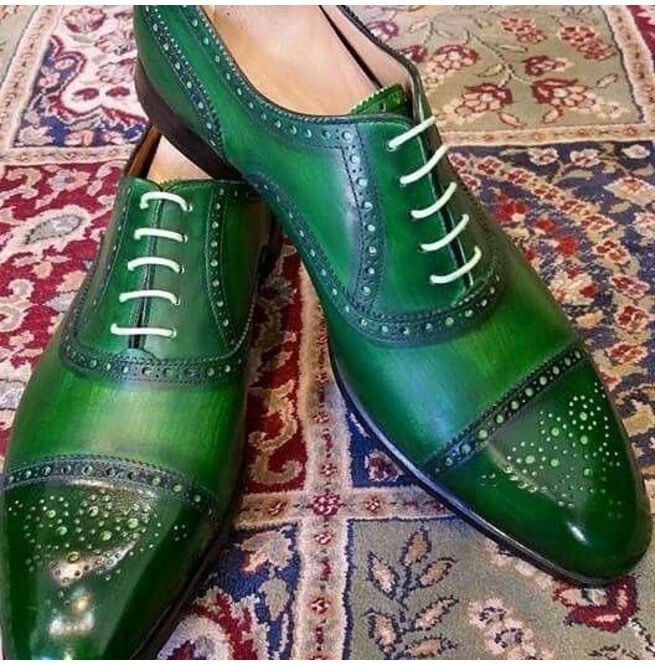 Handmade Leather Men Green Color Party Shoes, Green Color Brogue Dress Shoes  | eBay