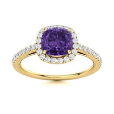 925 Sterling Silver Amethyst Gemstone Solitaire with Accents Ring Jewelry