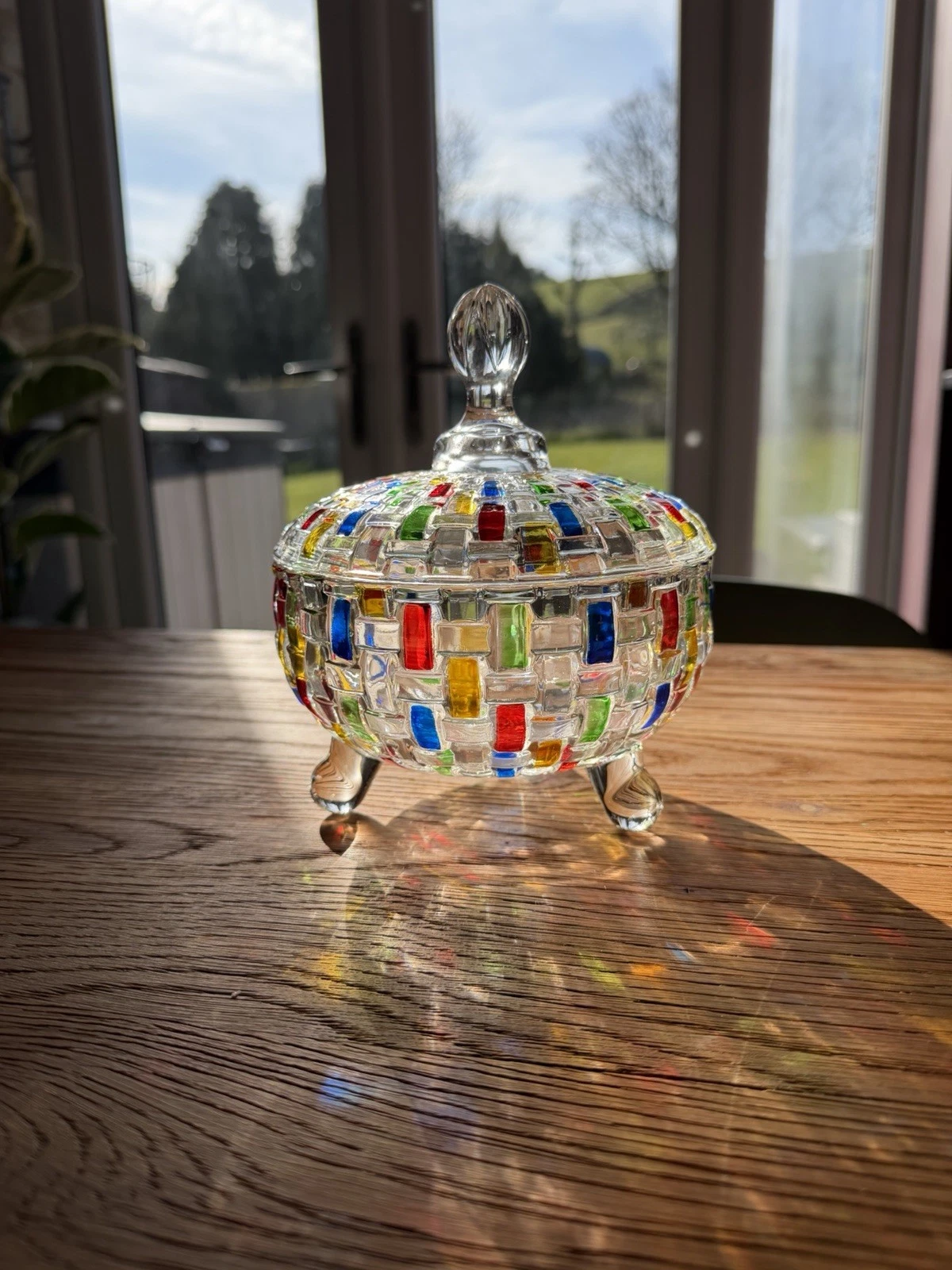 Colourful Mosaic Glass Trinket Jar Candy Dish Lidded Pot Retro 15x15x17cm
Opens in a new window or t