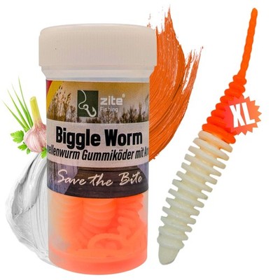 Zite Fishing Biggle Worm Sweet Orange Knoblauch 6,5 cm 8 Stück