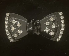 Black Bow Enamel Rhinestone Brooch Pin
