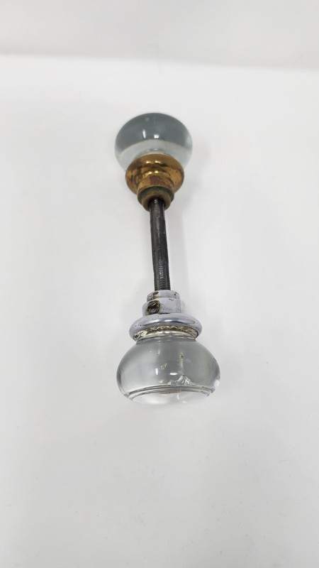 Vintage Clear Crystal Glass Rounded, In Glass 12-Point Faceted Brass Door Knob