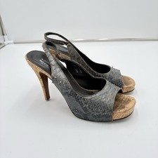 Donald J Pliner Canna Snakeskin Peep Toe Slingback Pumps Heels Cork Leather 7.5
