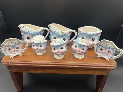 Lefton Vintage Miss Priss ceramic lot of 8. Rare Tea bag holders.