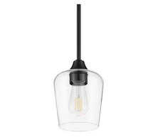 Hampton Bay Pavlen 5.5 in. 1-Light Black Mini Pendant with Clear Glass Shade