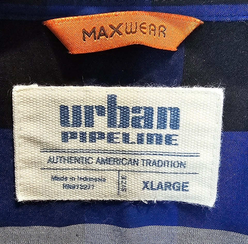 Camisa para niños URBAN PIPELINE azul a cuadros con botones TALLA XL grande manga corta Foto 2 de 4