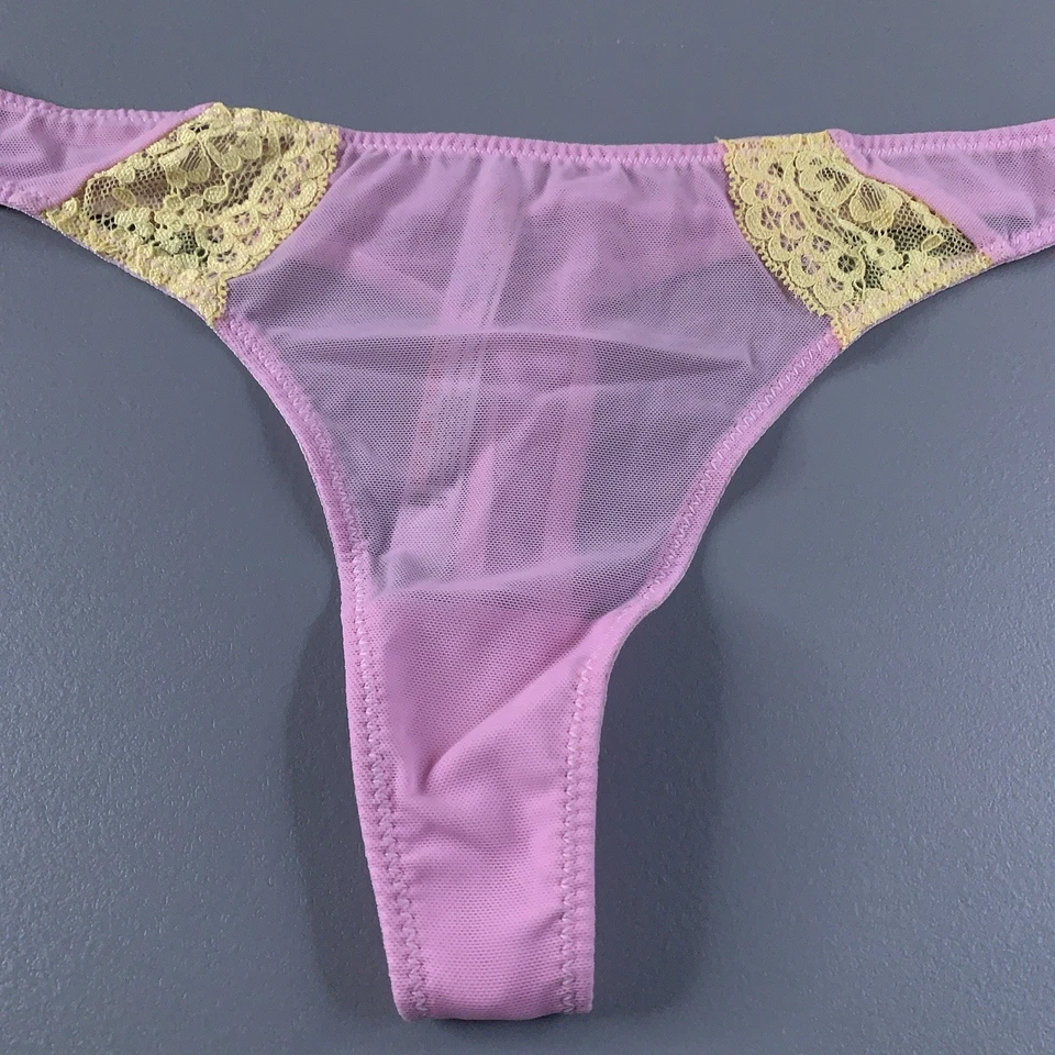 Nuevo Tanga Panty Out From Under Mujer Talla Mediana Rosa Malla Amarillo Encaje Foto 2 de 4