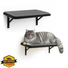 Cat Wall Shelves 2 Pack Black Wood Sisal Cushion Climbing Perch