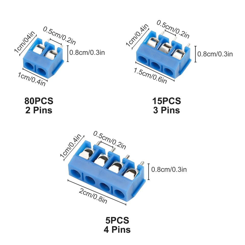 100PCS PCB Screw Terminal Block 2/3/4 Pin 5mm Pitch for Electronics ...