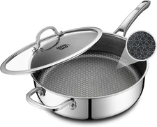 Frying Pans Nonstick with Lid,Hybrid Non Stick 5 Quart Saute pan,PFOA Free Cookw