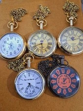 Lot of 5 Vintage Elgin Brass Pocket Watches Antique Style Collectible Gift Decor