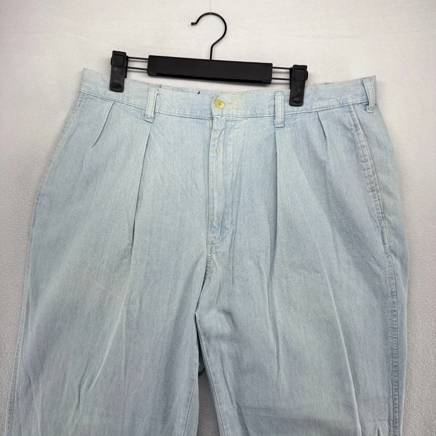 Pantalones de cambray Ralph Lauren vintage para 33x28 lavado claro plisado hechos en EE. UU. años 90 Foto 2 de 4