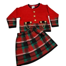 Vintage Bull Frog Red and Green Plaid Knit Dress Set 3/4T Made in USA