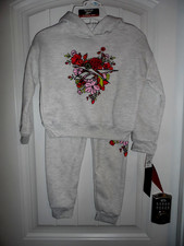 Cool Reebok girls size 5 gray flower hooded sweat suit pants sweatshirt set NWT