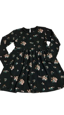 Tiny Tribe Toddler Girls Dress Black Floral Long Sleeve Cotton 4T