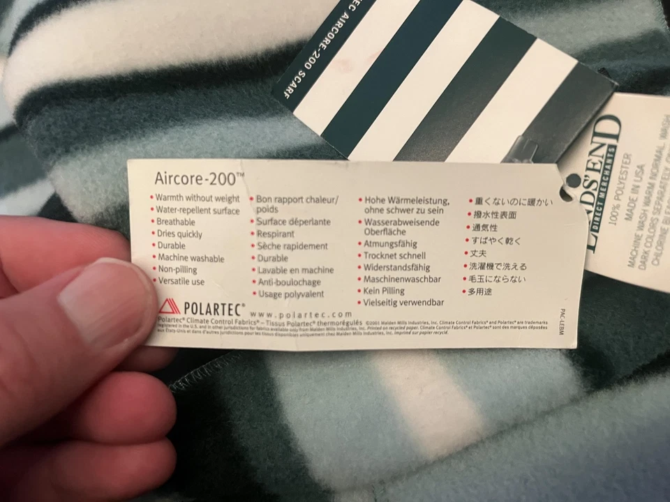 Bufanda Lands' End Polartec Aircore 200 polar azul a rayas hecha en EE. UU. Invierno Foto 4 de 4