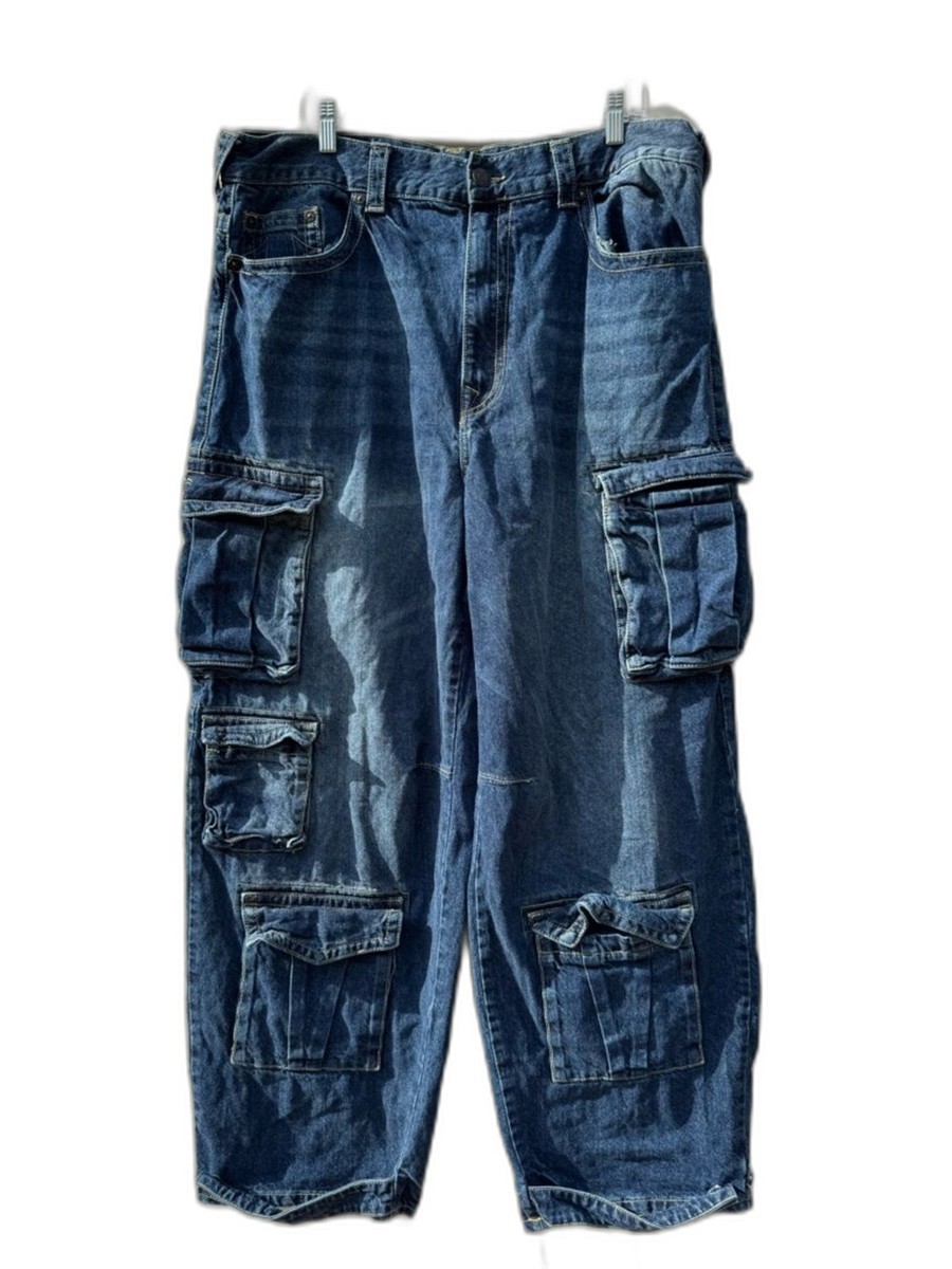 True Religion Baggy Multi Pocket Cargo Jeans Men's Size 40 Blue