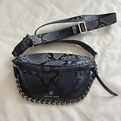 MICHAEL KORS Slater Sling Chambray Navy Ombré Snake Print Bag $328 NWOT