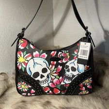 NWT Ed Hardy Shoulder Bag - Black - Skulls Flowers