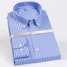 Men's Dress Shirt Plaid Striped Long Sleeve Non-iron Business Button Down Shirts