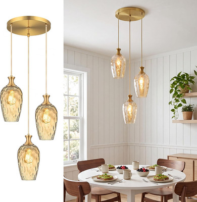 3-Light Cluster Pendant Lighting, Vintage Gold Glass Chandelier