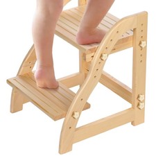 AIMOADO Wooden Two Step Stool for Kids - Adjustable Height, Pine Wood