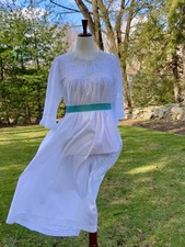 Vintage 1970s Christian Dior Lingerie White Cotton Lace Nightgown Dress  M/L