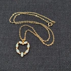 Vintage Opal Open Heart Necklace Gold tone Estate Costume Jewelry 18"