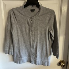 Eddie Bauer Cardigan Sweater Gray Button Up Preppy Academic Women s Medium